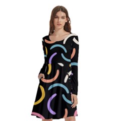 Abstract Pattern Wallpaper Long Sleeve Knee Length Skater Dress With Pockets by Maspions