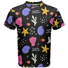 Sea Shells Pattern Wallpaper Fish Men s Cotton T-shirt