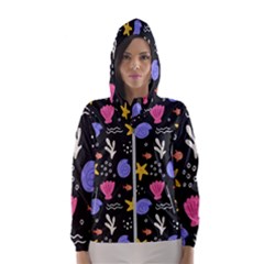 Sea Shells Pattern Wallpaper Fish Women s Hooded Windbreaker