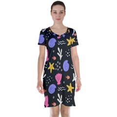 Sea Shells Pattern Wallpaper Fish Short Sleeve Nightdress