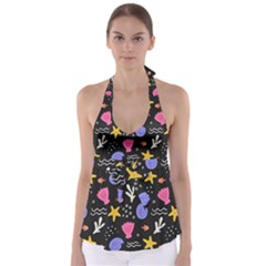 Sea Shells Pattern Wallpaper Fish Tie Back Tankini Top