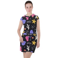 Sea Shells Pattern Wallpaper Fish Drawstring Hooded Dress