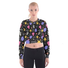 Sea Shells Pattern Wallpaper Fish Cropped Sweatshirt