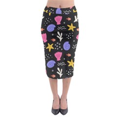 Sea Shells Pattern Wallpaper Fish Midi Pencil Skirt