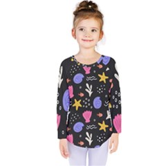 Sea Shells Pattern Wallpaper Fish Kids  Long Sleeve T-shirt