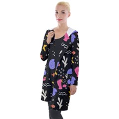 Sea Shells Pattern Wallpaper Fish Hooded Pocket Cardigan