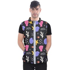 Sea Shells Pattern Wallpaper Fish Men s Puffer Vest