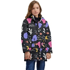 Sea Shells Pattern Wallpaper Fish Kids  Hooded Longline Puffer Jacket