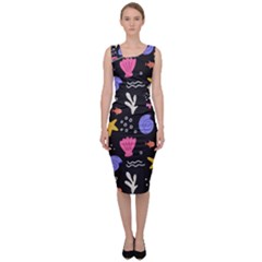 Sea Shells Pattern Wallpaper Fish Sleeveless Pencil Dress by Maspions