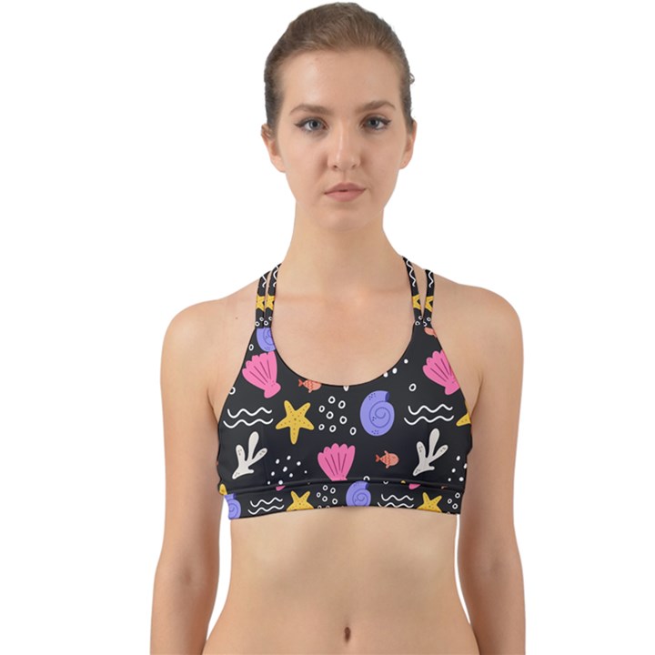 Sea Shells Pattern Wallpaper Fish Back Web Sports Bra