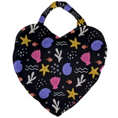 Sea Shells Pattern Wallpaper Fish Giant Heart Shaped Tote