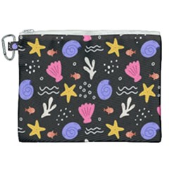 Sea Shells Pattern Wallpaper Fish Canvas Cosmetic Bag (xxl) by Maspions