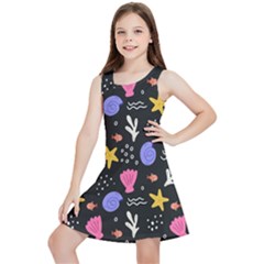 Sea Shells Pattern Wallpaper Fish Kids  Lightweight Sleeveless Dress