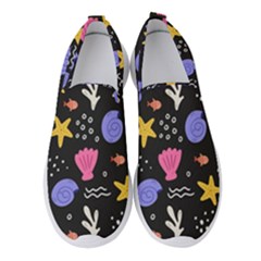 Sea Shells Pattern Wallpaper Fish Women s Slip On Sneakers