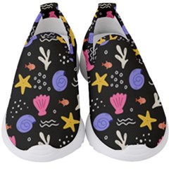 Sea Shells Pattern Wallpaper Fish Kids  Slip On Sneakers