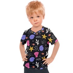 Sea Shells Pattern Wallpaper Fish Kids  Sports T-shirt