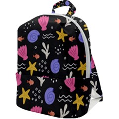 Sea Shells Pattern Wallpaper Fish Zip Up Backpack