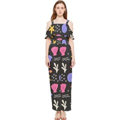 Sea Shells Pattern Wallpaper Fish Draped Sleeveless Chiffon Jumpsuit