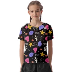 Sea Shells Pattern Wallpaper Fish Kids  Frill Chiffon Blouse