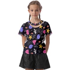 Sea Shells Pattern Wallpaper Fish Kids  Front Cut T-shirt