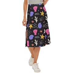 Sea Shells Pattern Wallpaper Fish Midi Panel Skirt