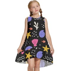 Sea Shells Pattern Wallpaper Fish Kids  Frill Swing Dress by Maspions