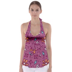 Flowers Petals Leaves Foliage Tie Back Tankini Top by Maspions