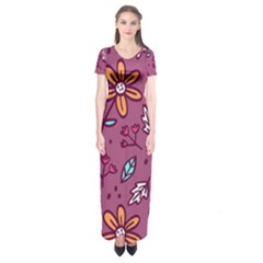 Flowers Petals Leaves Foliage Short Sleeve Maxi Dress by Maspions