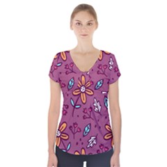 Flowers Petals Leaves Foliage Short Sleeve Front Detail Top