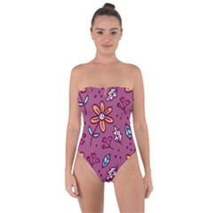 Flowers Petals Leaves Foliage Tie Back One Piece Swimsuit