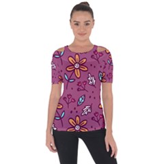 Flowers Petals Leaves Foliage Shoulder Cut Out Short Sleeve Top