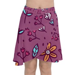 Flowers Petals Leaves Foliage Chiffon Wrap Front Skirt