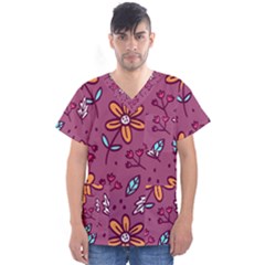 Flowers Petals Leaves Foliage Men s V-neck Scrub Top