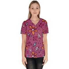 Flowers Petals Leaves Foliage Women s V-neck Scrub Top