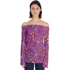 Flowers Petals Leaves Foliage Off Shoulder Long Sleeve Top