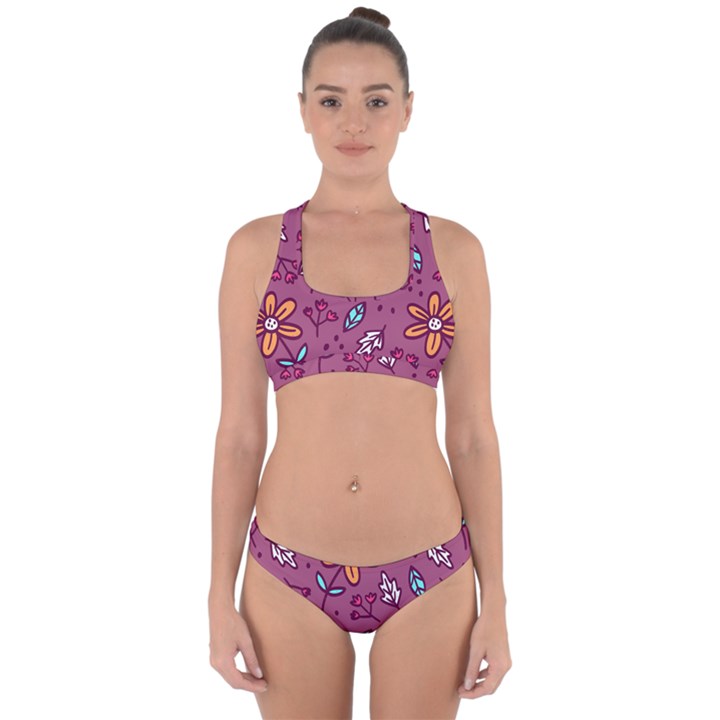 Flowers Petals Leaves Foliage Cross Back Hipster Bikini Set