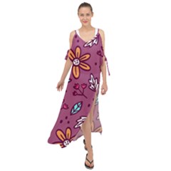 Flowers Petals Leaves Foliage Maxi Chiffon Cover Up Dress by Maspions