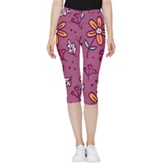 Flowers Petals Leaves Foliage Inside Out Lightweight Velour Capri Leggings  by Maspions