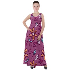 Flowers Petals Leaves Foliage Empire Waist Velour Maxi Dress by Maspions