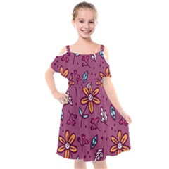 Flowers Petals Leaves Foliage Kids  Cut Out Shoulders Chiffon Dress by Maspions