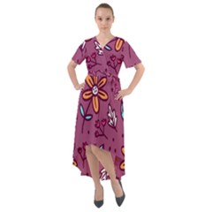 Flowers Petals Leaves Foliage Front Wrap High Low Dress