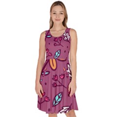 Flowers Petals Leaves Foliage Knee Length Skater Dress With Pockets