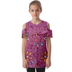 Flowers Petals Leaves Foliage Fold Over Open Sleeve Top