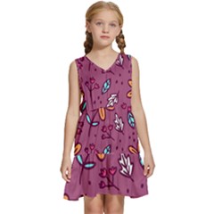 Flowers Petals Leaves Foliage Kids  Sleeveless Tiered Mini Dress by Maspions