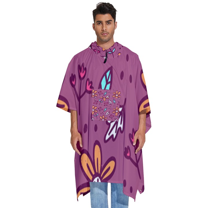 Flowers Petals Leaves Foliage Men s Hooded Rain Ponchos