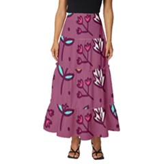 Flowers Petals Leaves Foliage Tiered Ruffle Maxi Skirt