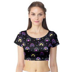 Wallpaper Pattern Rainbow Short Sleeve Crop Top