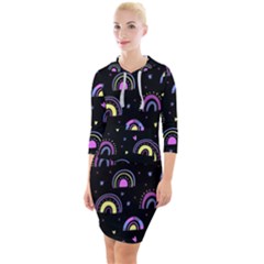 Wallpaper Pattern Rainbow Quarter Sleeve Hood Bodycon Dress