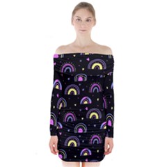 Wallpaper Pattern Rainbow Long Sleeve Off Shoulder Dress