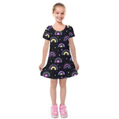 Wallpaper Pattern Rainbow Kids  Short Sleeve Velvet Dress